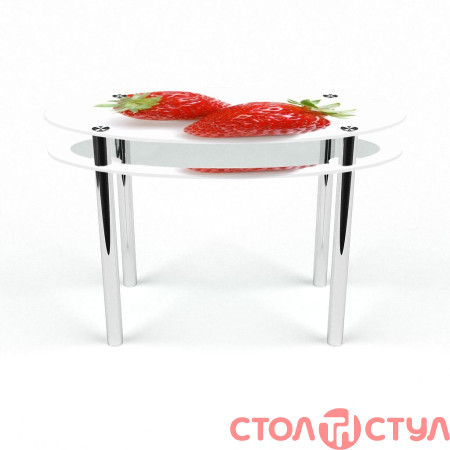 Стол обеденный Овальный хром с проходящей полкой фотопечать