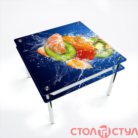 Стол обеденный Квадратный хром с проходящей полкой фотопечать
