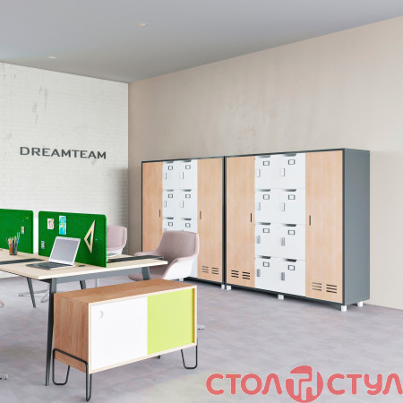 Шкаф LOCKER (1850х420х1400) Антрацит/Фанера/Белый супермат/Опора Сигма черный графит