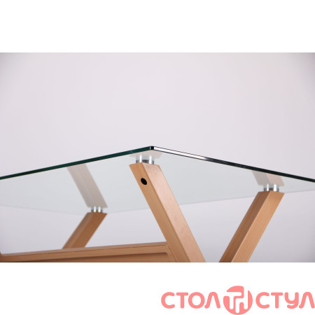 Стол обеденный Maple бук/стекло прозрачное