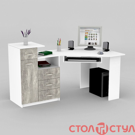 Компьютерный стол FLASHNIKA LED 15 Бетон\Нимфея Альба