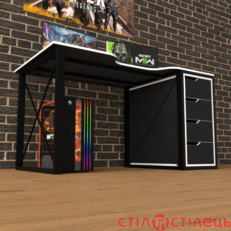Геймерський ЛОФТ стіл Rasin LOFT-16 чорний / білий